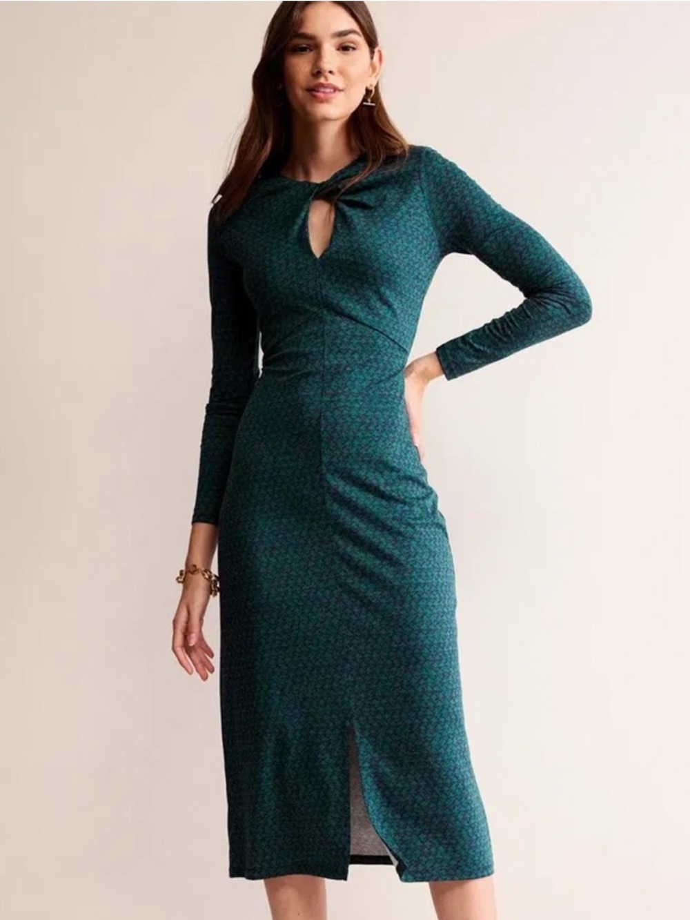 Boden Empire Knot Midi Dress Dark Green US Size 8 EUC